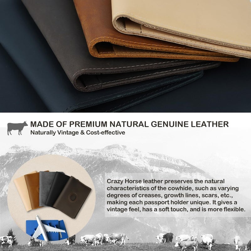 Kicoroiny Passport Holder for Men and Women Travel, Real Leather Passport Wallet, Handmade Passport Cover Case with Airtag Slot, Travel Must Haves Essentials Accessories Birthday Gifts(Crazy Horse,Brown) - Image 2